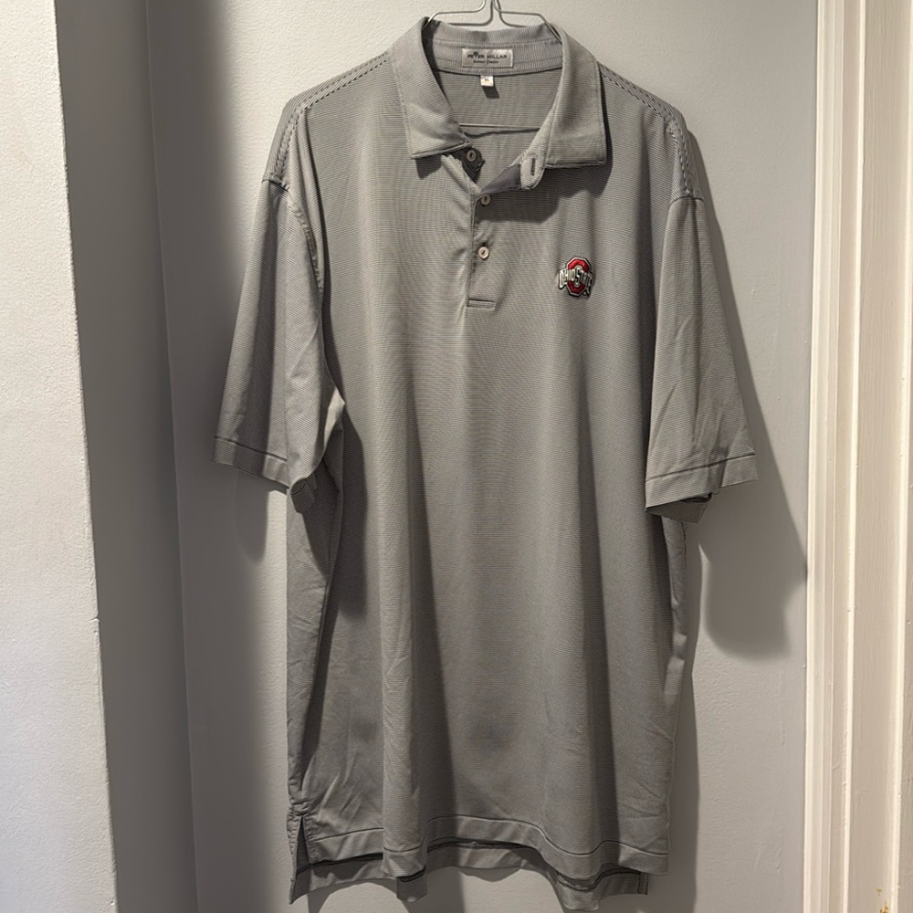 Peter Millar Men’s Ohio State Jubilee Stripe Performance Polo Gray | Size XL